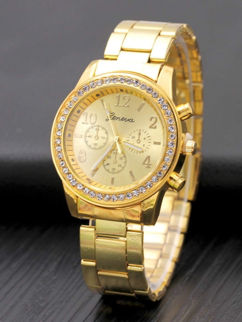 Gold Tone Crystal Bezel Bracelet Watch - Picture 3 of 7